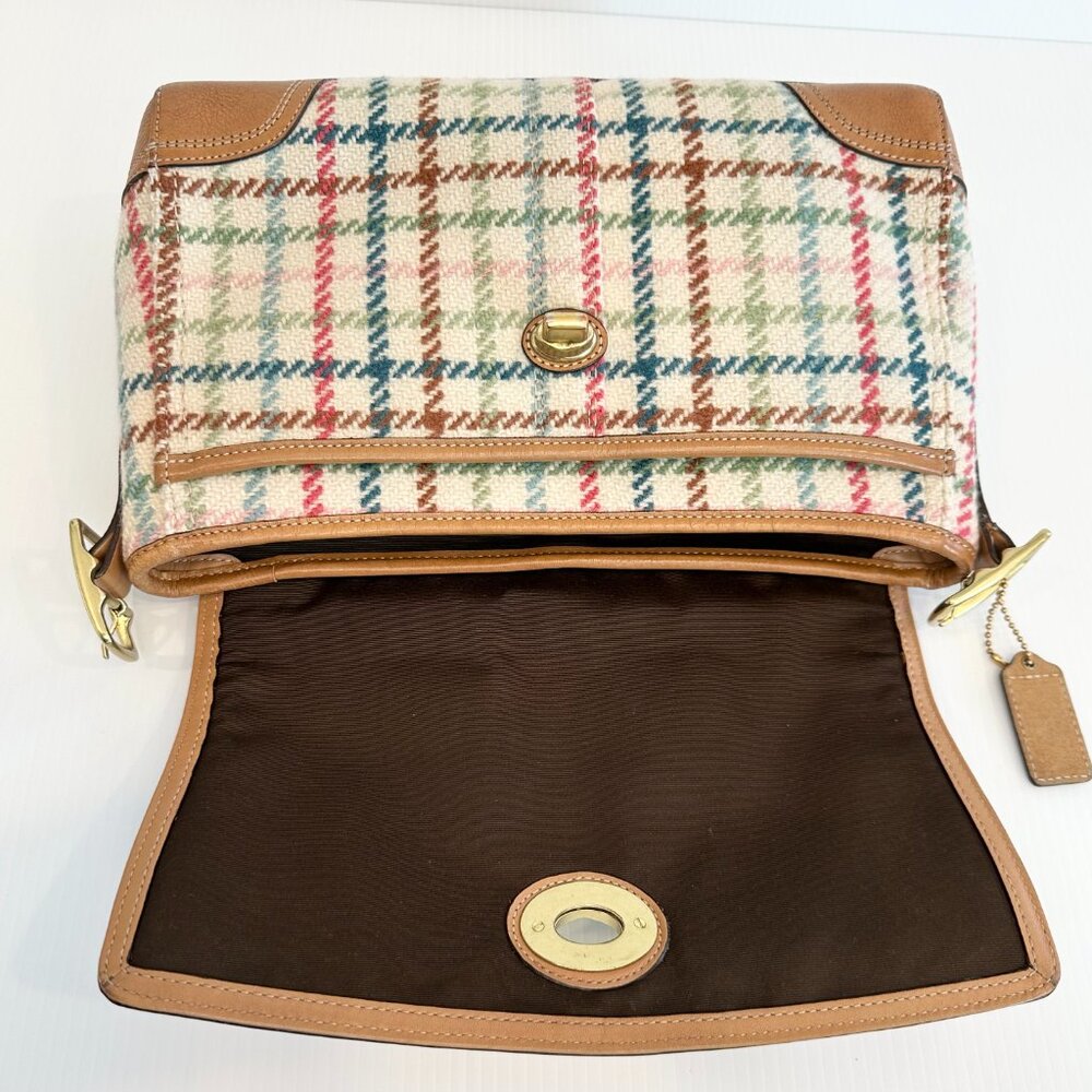COACH Hamptons Tattersall Turnlock Convertible Bag Wool Y2K - Picture 7 of 14